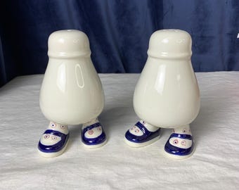 Whimsical Vintage Carlton Ware Walking Ware Salt & Pepper Shaker Set Blue Mary Jane Shoes Polkadot Socks Anthropomorphic Made in England