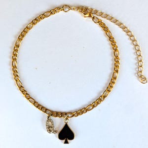 Salacious Gold Figaro Chain Queen of Spades Anklet