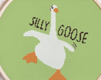 Silly Goose Cross Stitch Pattern: Funny Evil Goose (PDF Download)