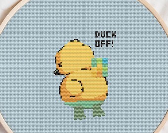 Patrón de punto de cruz "Duck Off": Diseño divertido de ganso (Descarga PDF)