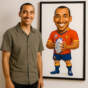 Custom Rugby Caricature Portrait from Photo – Personalized Cartoon Rugby Player Drawing – Unique Sports Gift for Fans or Coaches
