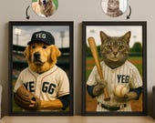 Custom Baseball Pet Portrait in Team Jersey | Personalized Digital Pet Artwork for Dog or Cat | Funny Sports Pet Gift for Baseball Fans
