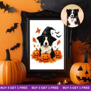 Aangepast Halloween-huisdierportret met pompoenkostuum, gepersonaliseerde herfsthuisdierkunst, grappige griezelige huisdiertekening, digitaal huisdier Halloween-cadeau