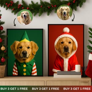Custom Christmas Pet Portrait in Santa Costume | Personalized Holiday Pet Artwork for Dog or Cat | Funny Digital Pet Gift for Christmas