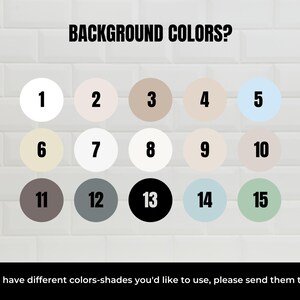 May include: A chart with 15 different color swatches labeled with numbers 1 through 15. The text "BACKGROUND COLORS?" is at the top of the chart.