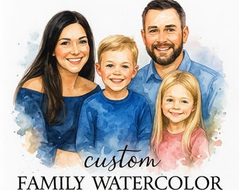 Custom Family Watercolor Portrait from Photo, Personalized Christmas Gift Idea, Digital Family Painting, Holiday Wall Art Printable