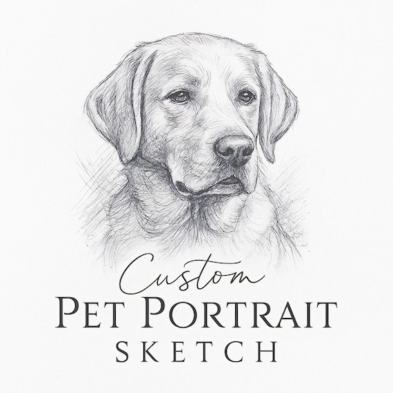 Custom Pet Portrait Sketch, Personalized Dog or Cat Drawing, Digital Christmas Pet Gift, Hand Drawn Animal Memorial Artwork