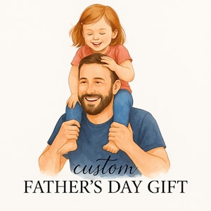 Custom Father&#39;s Day Portrait from Photo, Digital Gift for Dad, Personalized Family Illustration, Printable Art for Grandpa