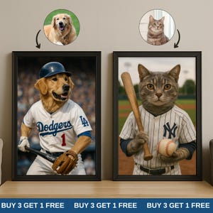 Custom Baseball Pet Portrait in Team Jersey | Personalized Digital Pet Artwork for Dog or Cat | Funny Sports Pet Gift for Baseball Fans