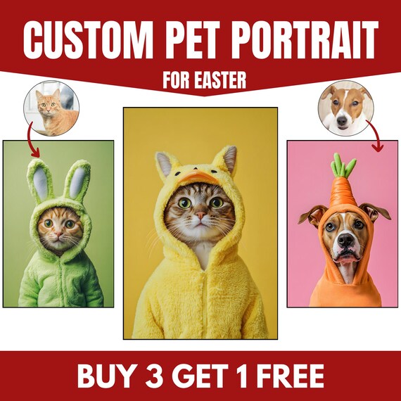 Custom Pet Portrait For Easter, Funny Pet Portraits, Easter Bunny Pet Portrait, Custom Easter Cat Art, Pet Owner Gift for Animal Lovers
