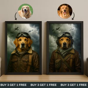 Custom Pet Pilot Portrait from Photo, Funny Dog or Cat Aviation Art, Fighter Pilot Pet Costume Artwork, Pet Lover Gift, Digital Painting