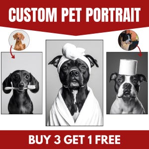 Custom Pet Portrait Photo, Funny Bathroom Art, Dog Reading Newspaper on Toilet, Dog Wall Art, Pet in Bathtub, Personalized Pet Gift