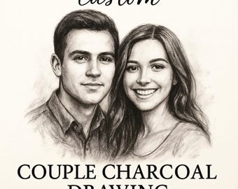 Custom Couple Charcoal Portrait from Photo, Personalized Black and White Sketch Drawing, Romantic Digital Anniversary Gift Art