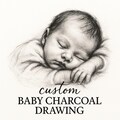 Custom Baby Charcoal Portrait Drawing from Photo, Personalized Newborn Sketch Art, Black and White Digital Baby Wall Decor Gift