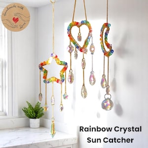Rainbow Crystal Sun Catcher | Heart, Moon, Star Window Hanging | Boho Decor, Wind Chimes | Mother’s Day, Summer Gift, Home Decoration