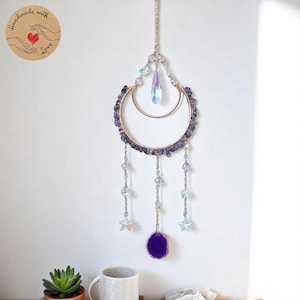 Amethyst & Rose Quartz Crystal Suncatcher: Boho Rainbow Maker