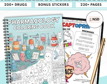Pharmacology Coloring Book for Nursing Students | 200+ Drugs | 220+ Pages | Digital Printable PDF Hyperlinked | Nursing GIFT