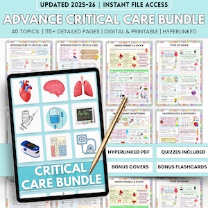 Critical Care Nursing Study Bundle: Flashcards, Quizzes (Hyperlinked PDF Download)