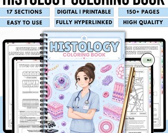 Histology Coloring Book Digital PDF, Printable Anatomy Coloring Pages for Medical Nursing Students, Cell Tissue Organ System Study Guide