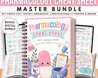 Pharmacology Cheat Sheet Book for Nursing Students, Medication Study Guide, Spiral Bound Nursing School Notes