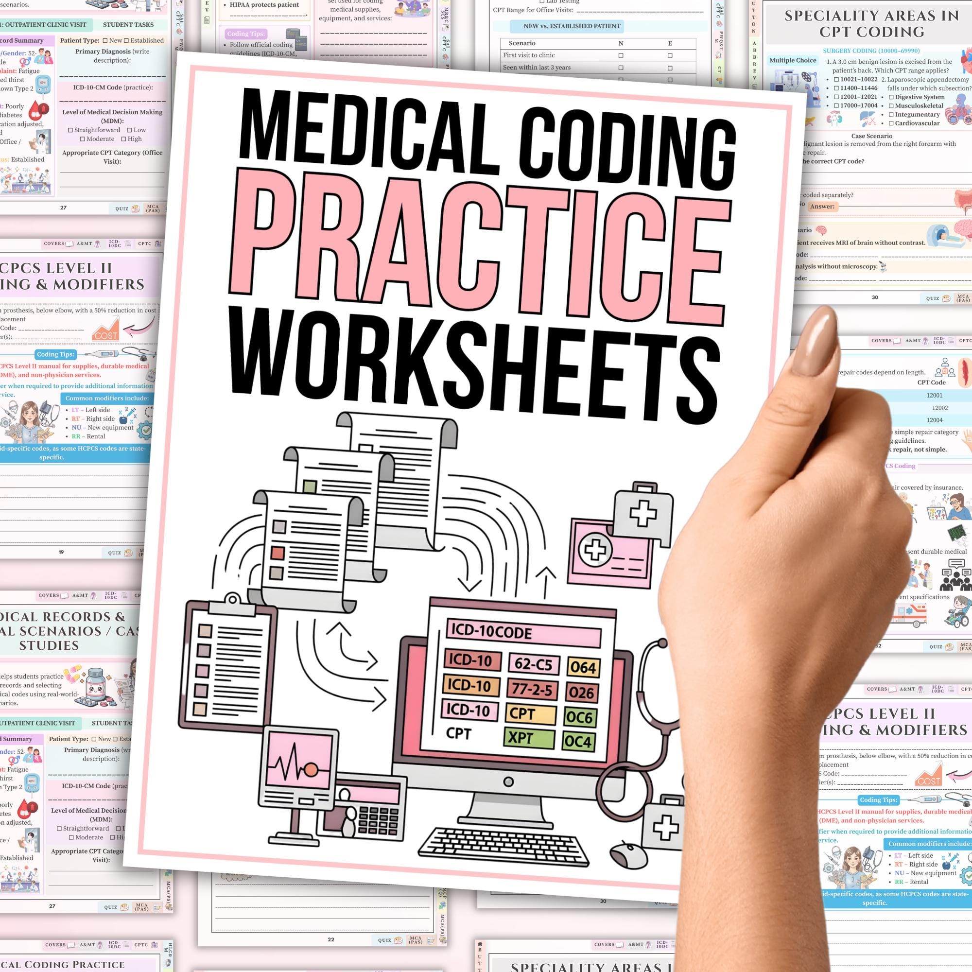 Medical Coding Practice Worksheets Bundle, ICD-10-CM, Cpt & Hcpcs ...