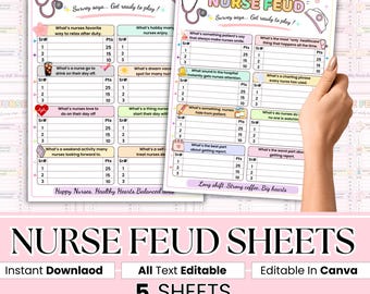 Editable Nurse Feud Game Printable | Nursing School Party Game | Nurse Week Team Building | Instant Download PDF