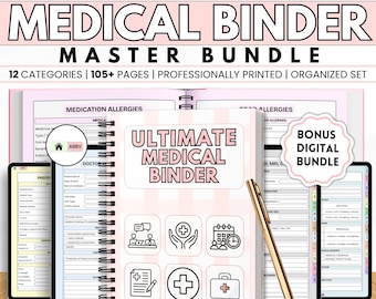 Ultimate Medical Binder Book | Health Records Organizer | Family Medical Planner | Emergency Information Binder | Physical Health Journal
