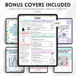 K&ouml;nnte beinhalten: Eine Sammlung von Schnellstudien-Nachschlagewerken f&uuml;r Pr&auml;kalk&uuml;l und Kalk&uuml;l. Die Guides enthalten detaillierte Diagramme, Formeln und Erkl&auml;rungen zu Kegelschnitten, Ellipsen, Hyperbeln und Kreisen. Die Guides sollen beim Lernen und Wiederholen helfen.