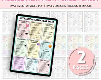 Lot d'aide-mémoire pour les maths, guide d'étude de maths, mise à jour 2025-2026, calcul des médicaments pour les soins infirmiers, tableau de calcul de la posologie, posologie du médicament