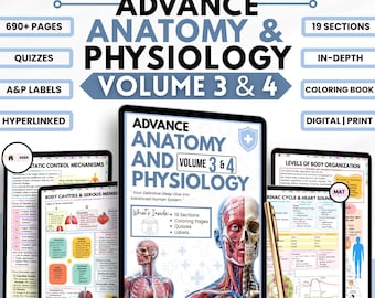 Advanced Anatomy and Physiology Study Guide Bundle, 690+ Pages, A&P Nursing Notes, Coloring Book Quiz, Printable Digital PDF Download