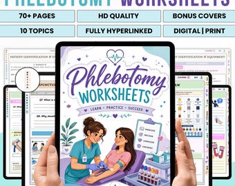 Phlebotomy Worksheet PDF | Nursing Student | Tube Colors & Venipuncture Guide | 70+ Pages | Order of Draw Chart | Digital Download