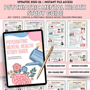 90+ Psychiatric Mental Health Study Guide, Included Bonus Mood tracker, Psychiatric Tools, Psychiatric Care Plan, Digital & Printable