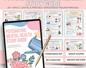 90+ Psychiatric Mental Health Study Guide, Included Bonus Mood tracker, Psychiatric Tools, Psychiatric Care Plan, Digital & Printable