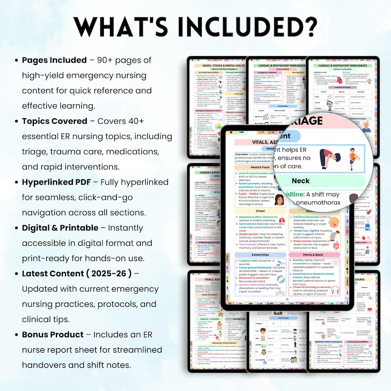 Peut inclure: Guide d'&eacute;tude num&eacute;rique pour les soins infirmiers d'urgence avec plus de 90 pages de contenu sur le triage, les soins traumatologiques et les m&eacute;dicaments. Comprend un PDF hyperli&eacute;, un format num&eacute;rique et imprimable, et un contenu mis &agrave; jour pour 2025-26.