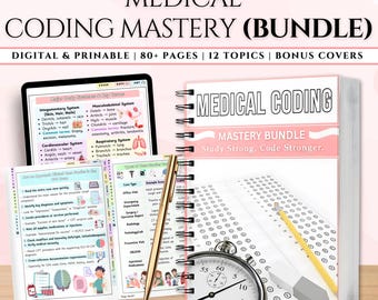 Medical Coding Study Guide Bundle, ICD-10 & CPT Reference Sheets, Nursing Student Resource, Anatomy And Terminology Charts