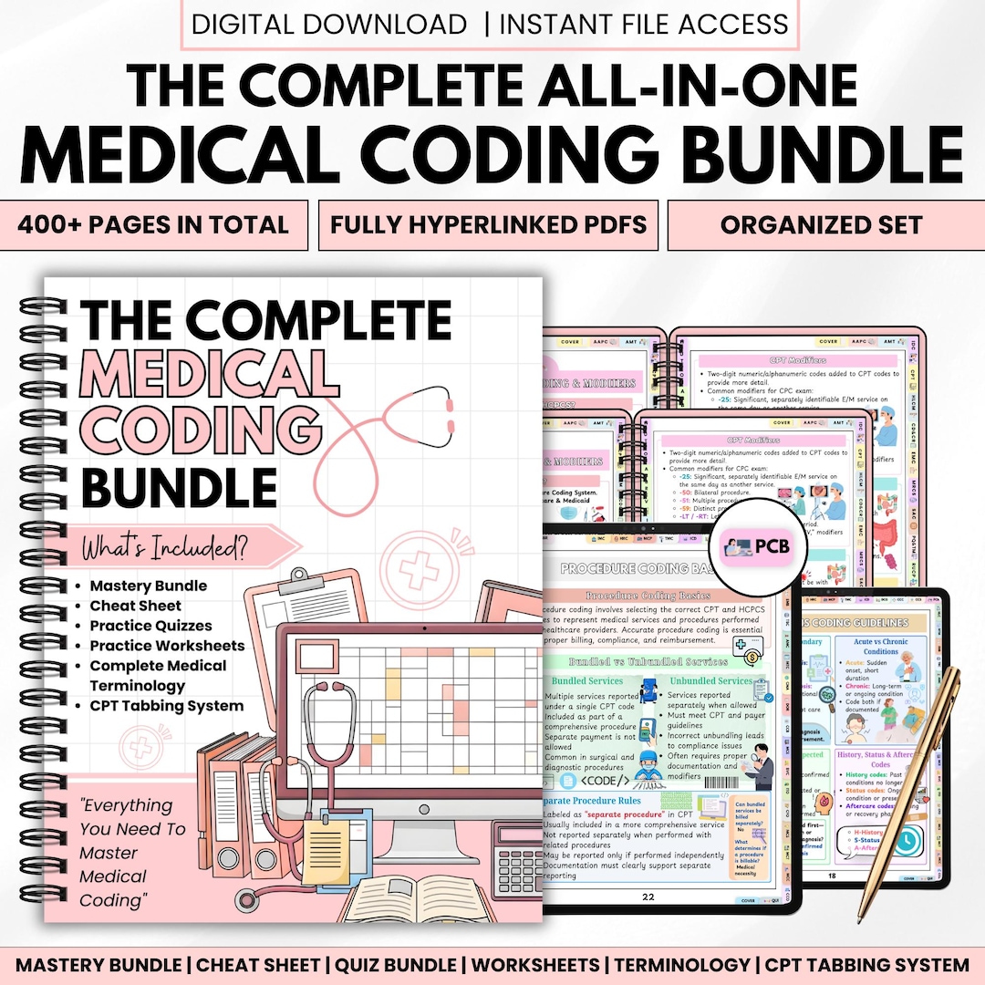 Medical Coding Bundle | 400+ Pages Study Guide Printable PDF | Coding ...