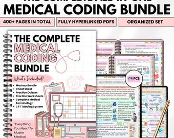 Medizinisches Kodierungs-Bundle | 400+ Seiten Studienführer druckbares PDF | Coding Arbeitsblätter, Quiz & Spickzettel | Krankenpflege-Studenten