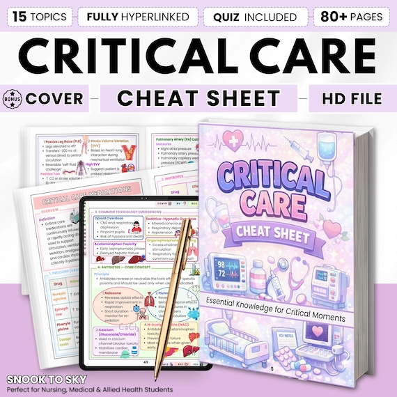 Critical Care Nursing Cheat Sheet | ICU Nursing Study Guide PDF | Nursing Quick Reference | 80+ Pages + Bonus Flashcards