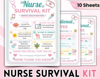 Editable Nurse Survival Kit Printable | Nurse Appreciation Week Bundle | Nurse Thank You Cards | Nursing Staff Gift PDF