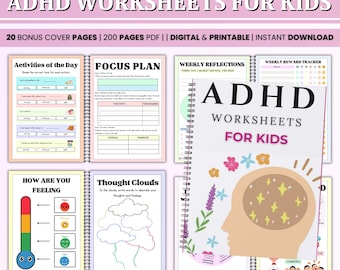 Schede didattiche per bambini con ADHD, 20 pagine di copertina bonus, Guida per bambini con ADHD, 200 pagine PDF, Bambini consapevoli, Autoaiuto per bambini, Autoregolazione per l'ADHD