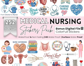 252 Nursing Stickers Bundle, Medical Anatomy Labeling Stickers, Nurse Gift, Waterproof Vinyl Decals