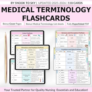 Medical Terminology Flashcards, Bonus Terminology Sheets, 5 Bonus Cover Pages, Nursing flashcards, Medical Terminology for Nursing
