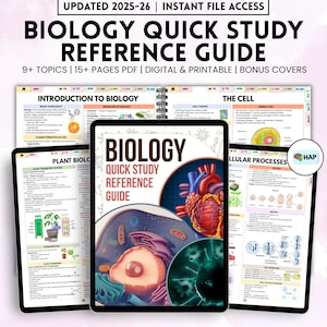 Biology Quick Study Guide: 9+ Topics, Bonus Covers (Printable & Digital Learning Resource)