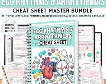 ECG Rhythms & Arrhythmia Cheat Sheet Bundle, EKG Interpretation, Cardiac Nursing Reference, Nursing Notes, Heart Rhythm Spiral Bound Book