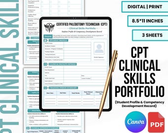 CPT Phlebotomy Clinical Skills Portfolio, Externship Logbook, Competency Checklist, Clinical Rotation Tracker, Student Printable PDF
