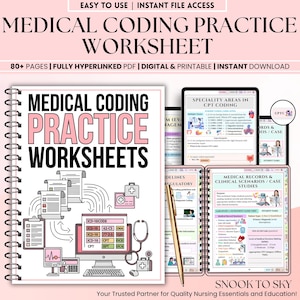 Medizinische Kodierung Praxis Arbeitsblätter Bundle, ICD-10-CM, cpt & hcätz Komplette Lernsystem 80+ Seiten PDF