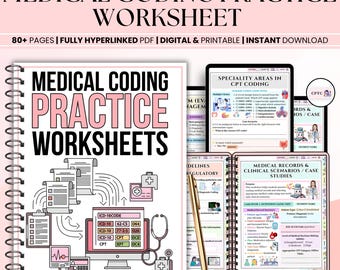 Medical Coding Practice Worksheets Bundle, ICD-10-CM, cpt & hcpcs Complete Study System 80+ Pages PDF