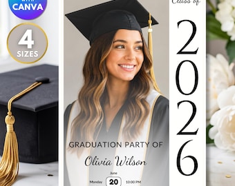 Editable Photo Graduation Invitation Template, Class of 2026 Graduation Party Invite, Canva Template, Printable PDF