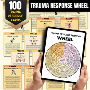 Trauma-Antwortrad-Kartenbündel, Werkzeug zur Emotionsregulierung, Traumabewältigungsrad, Trauma-Arbeitsblatt, Diagramm für psychische Gesundheit