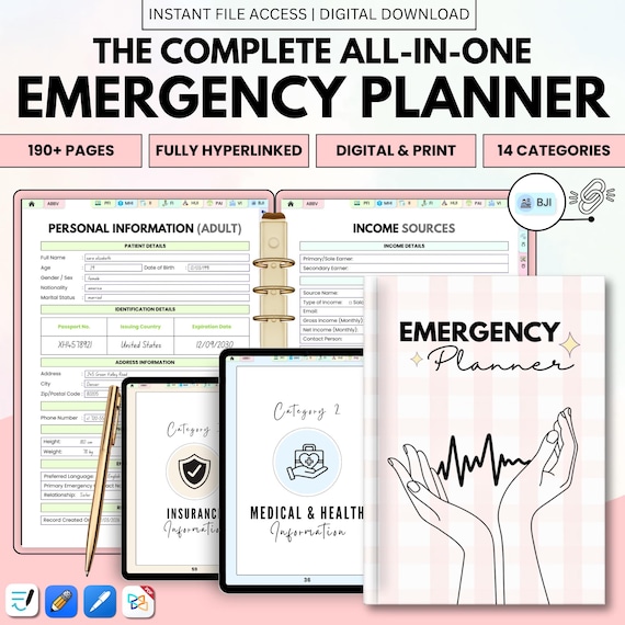 Ultimate Emergency Planner Binder | Family Emergency Organizer | 190 Page Life Planner | Just In Case Binder | Printable & Digital
